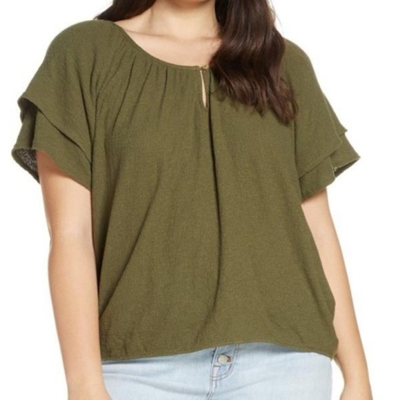 Madewell Tops - MADEWELL Texture & Thread Tiered Sleeve Top Green Size Small NWT.